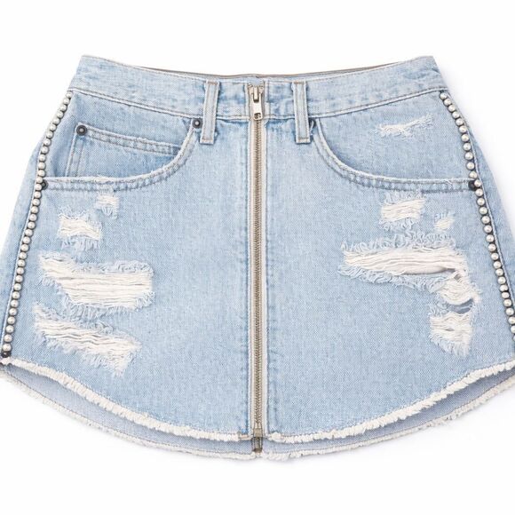 Carmar Dresses & Skirts - Denim Mini Skirt with Pearl Accents